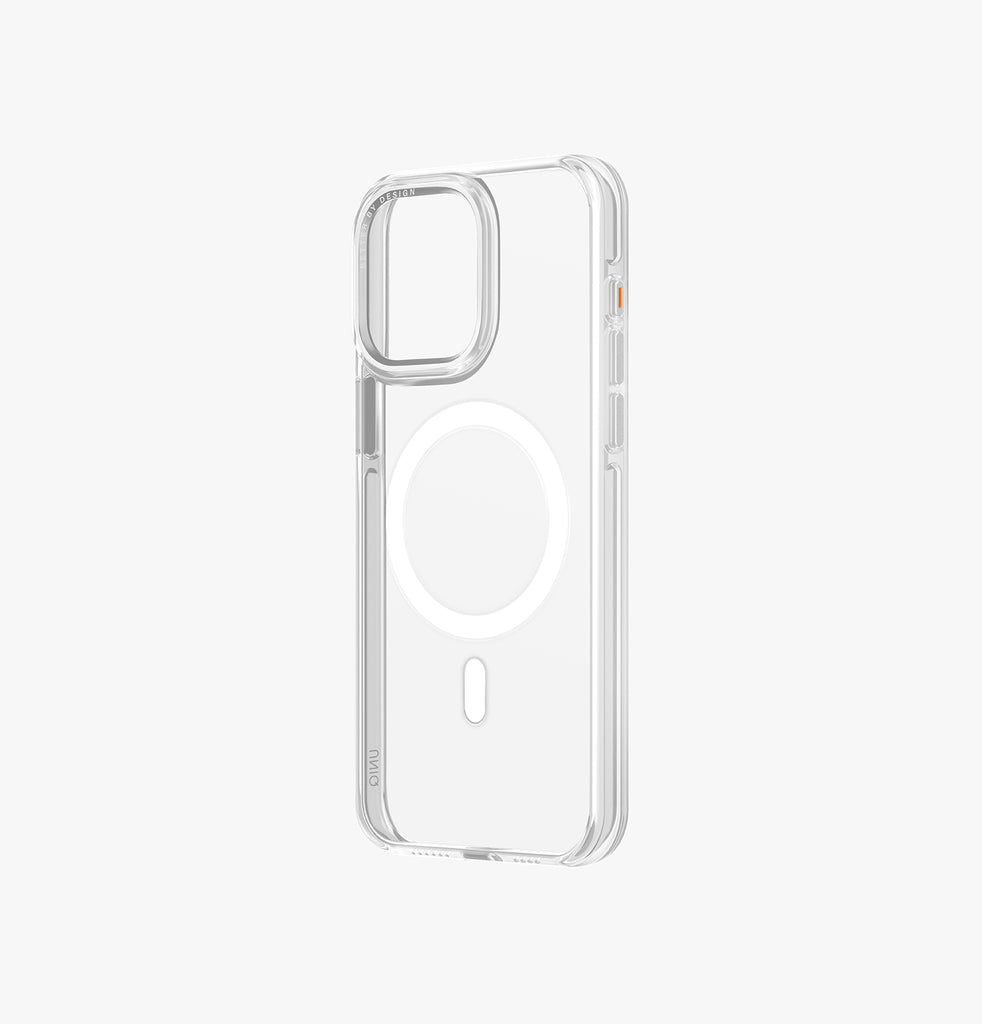 UNIQ Calio Custodia Per IPhone 15 Pro Con Ricarica Magnetica MagClick - Protezione Antiurto 2,5mt - Grigio Con Cornice In Alluminio