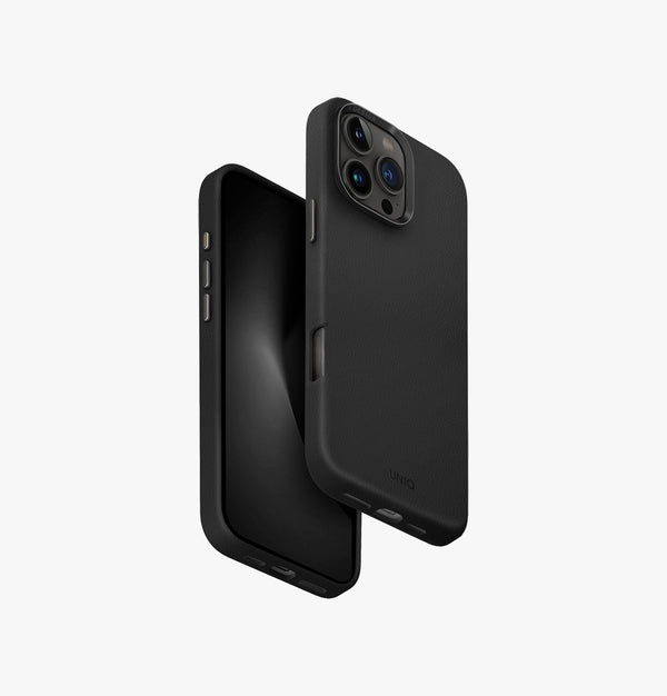 Lyden | iPhone 16 Pro Max Vegan Leather Case | UNIQ | Front & Back Black