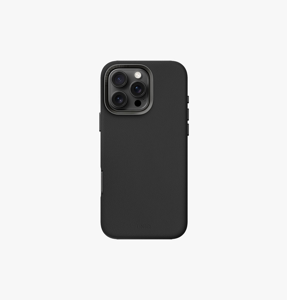 Lyden | iPhone 16 Pro Vegan Leather Case | UNIQ | Front Black