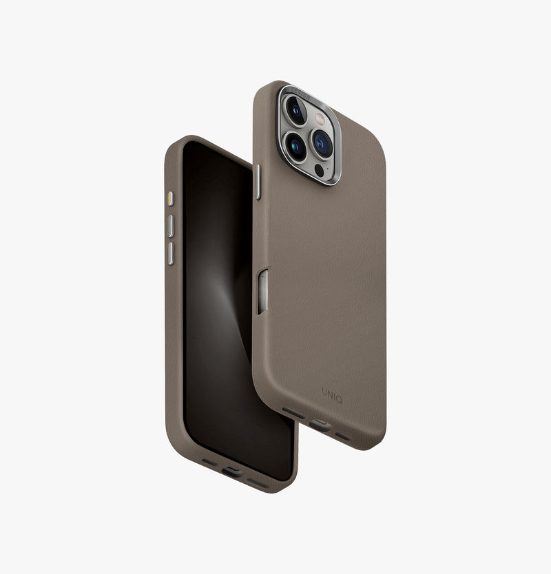 Lyden | iPhone 16 Pro Max Vegan Leather Case | UNIQ | Front & Back Gray