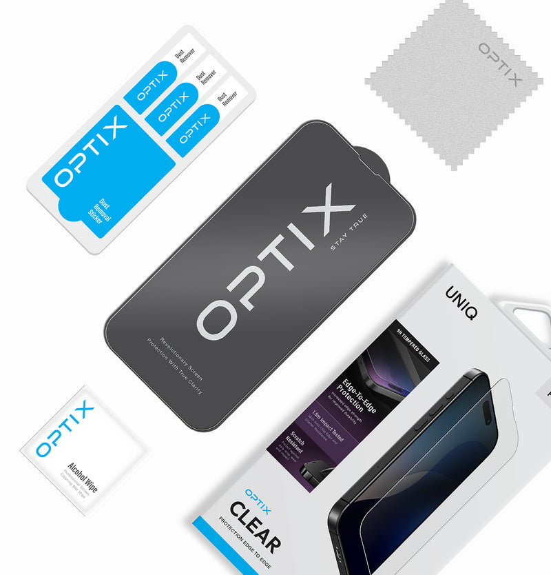 Optix Clear Screen Protector for iPhone 16 | UNIQ | Installation Kit