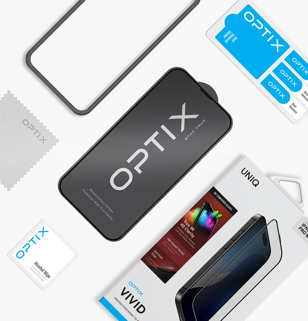Optix Vivid Screen Protector for iPhone 16 | UNIQ | Installation Kit 