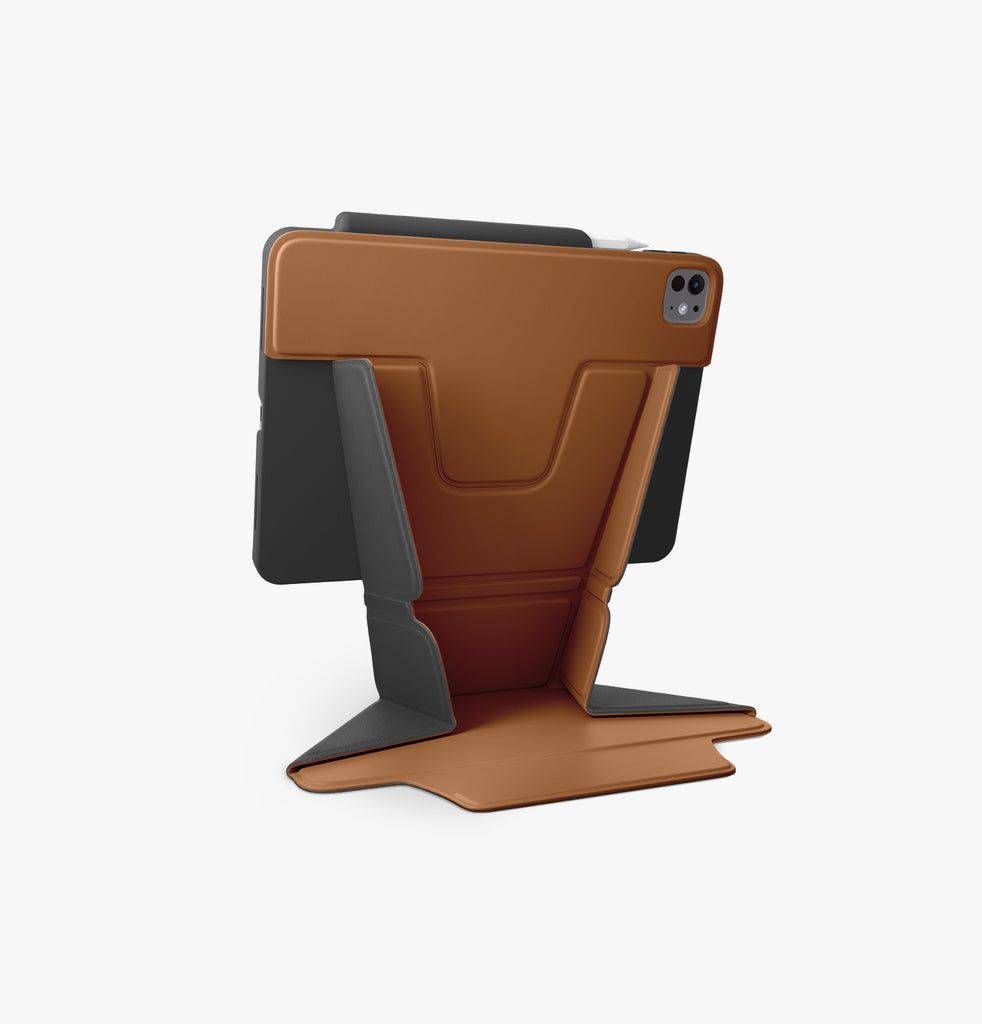 Smart foldable iPad case that can be used as a stand, showcasing a sleek and functional design